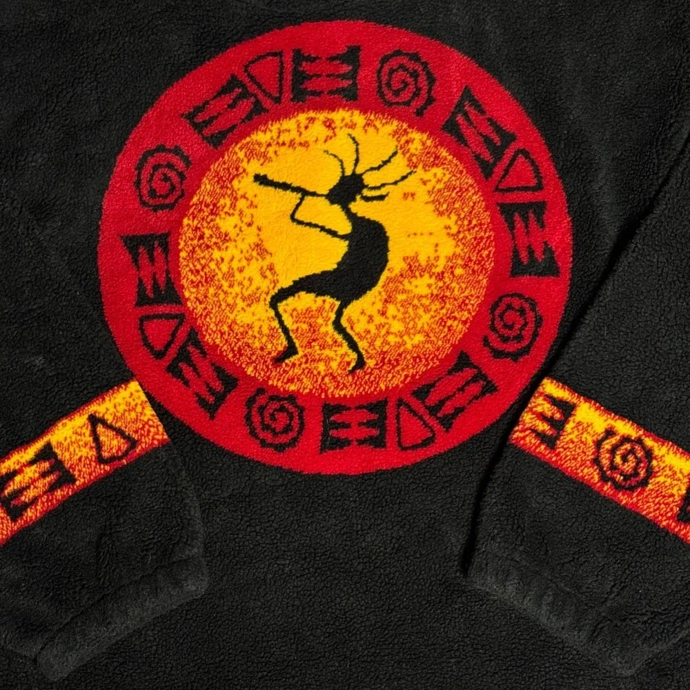 Bear Ridge Outfitters Kokopelli Fleece Jacket Mens 2X Black Southwestern Vintage